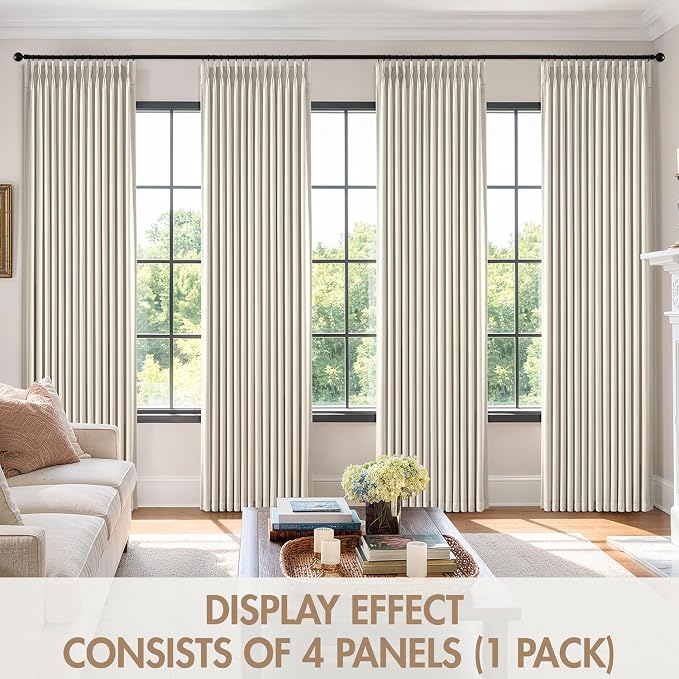 MIULEE Pinch Pleated 100% Blackout Curtains 40"x84" Long Birch 4 Panels Set | Thick Linen, Memory Trained Pleat, Back Tab Double Layer Drapes, Thermal Insulated, Curtain for Bedroom Living Room Darkening