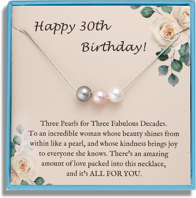 Sereney Sterling Silver Birthday Gifts for Girls Women, Pearl Necklace as 7 9 10 11 13 15 16 18 21 30 40 50 60 Year Old Birthday Gifts, Single Pearl Necklace as Bday Gifts for Friends
