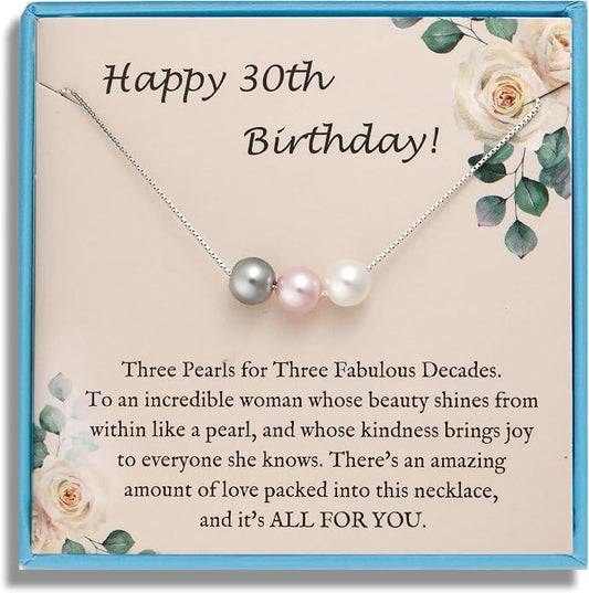 Sereney Sterling Silver Birthday Gifts for Girls Women, Pearl Necklace as 7 9 10 11 13 15 16 18 21 30 40 50 60 Year Old Birthday Gifts, Single Pearl Necklace as Bday Gifts for Friends