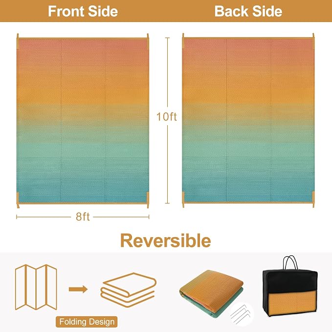 Lahome Camping Rugs for Outside Your Rv 5x8 Indoor Outdoor Carpet Waterproof Plastic Straw Rug, Reversible Camping Mats Large Porch Rug for Patio,Backyard, Balcony,Deck,Blue-Orange 5x8