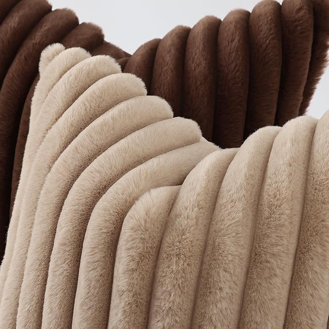 decorUhome Fall Faux Fur Throw Pillow Covers 18x18 Set of 2 Dark Brown | Decorative Soft Cozy Striped Plush Modern Farmhouse Boho Couch Pillow Cases Velvet Back for Sofa Bed Living Room Home Decor