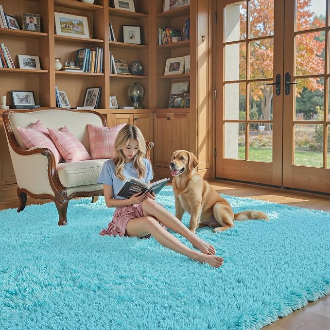 Rugs for Living Room 5x8, Alfombras para Salas Shag Large Plush Soft Area Rug, Shaggy Carpets for Bedroom,Boys Girls Home Decor Aesthetic(Teal Blue, 5 x 8)