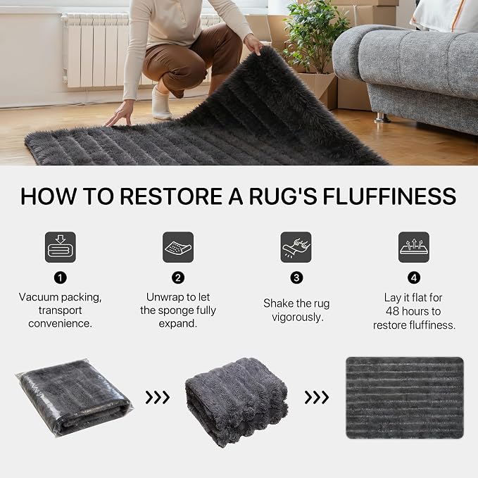 GENIMO 8x10 Area Rug for Bedroom, Soft Non Slip Fuzzy Carpet for Kids Girls and Boys, Shag Fluffy Solid Plush Rugs for Living Room, Dorm, Nursery, Playroom, Home Decor Aesthetic, Grey
