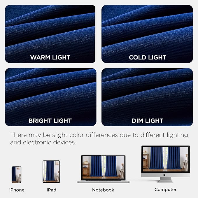 Joydeco 100% Blackout Velvet Curtains Royal Blue 96 Inch Back Tab | Luxury Thermal Insulated Velvet Curtains for Bedroom Living Room, Soundproof Blackout Window Drapes