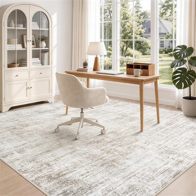 5x7 Area Rugs for Living Room Washable Rugs Neutral Abstract Large Rug Soft Modern Carpet Non-Slip Stain Resistant Low Pile Rug for Bedroom Dining Room Nursery Home Office Under Table Area Rug Brown