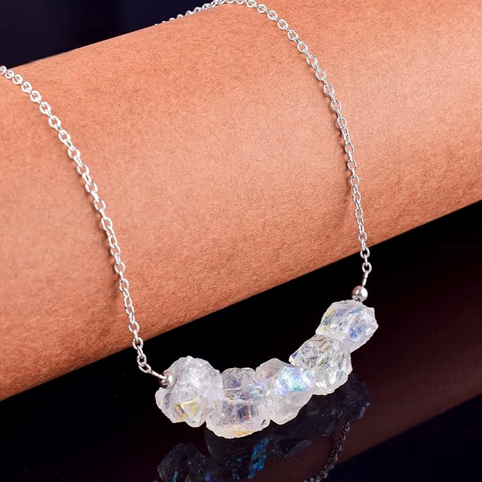 Natural Angel Aura Quartz Crystals Pendant Necklace, Cabochon Gemstone, Energy Healing Crystals, Birthday, Gift for Her, Gemstone Jewelry 18 inch AAA+ Quality