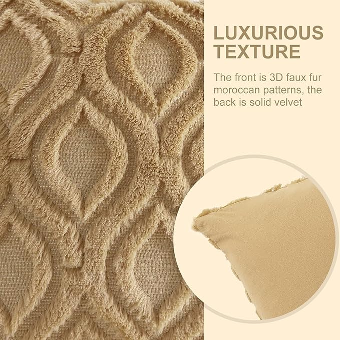decorUhome Green Rust Faux Fur Soft Throw Pillow Covers 18x18 Set of 4 | Fall Neutral Decorative Plush Couch Pillow Covers, Accent Modern Farmhouse Neutral Pillow Cases for Sofa Bed Living Room