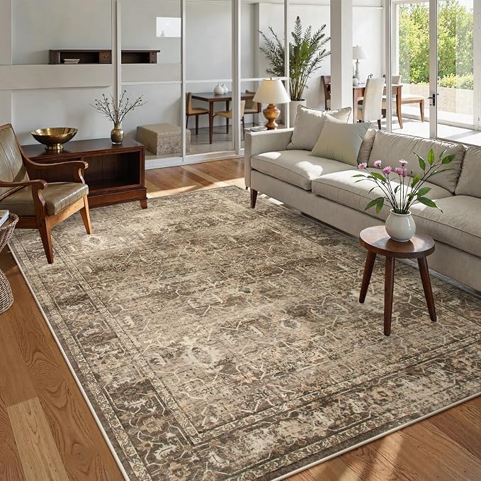 Lahome Margot Vintage 6x9 Washable Brown Rugs for Living Room Bedroom, Soft Dining Room Rugs for Under Table, Non Slip Indoor Throw Carpet for Entryway Kitchen Office (6x9ft,Brown)