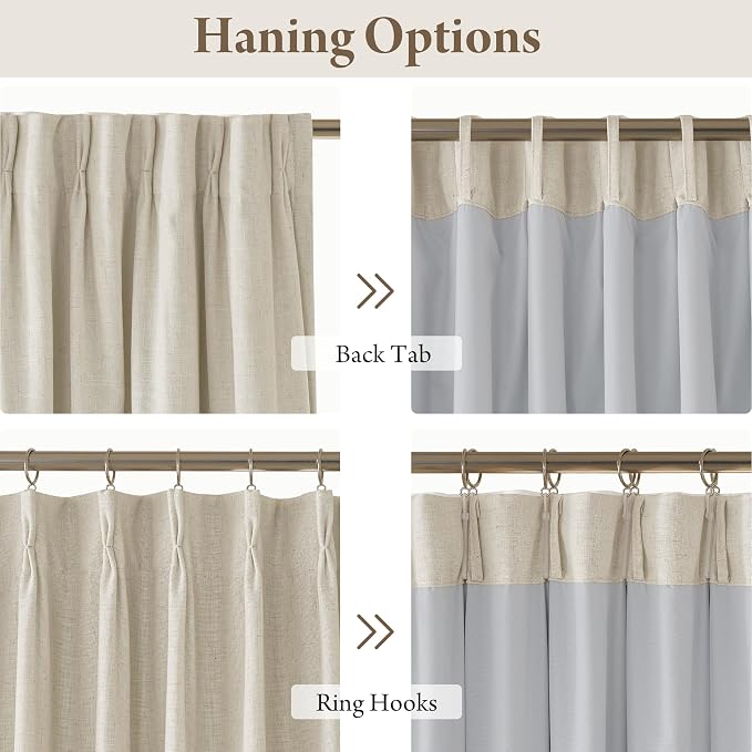 RYB HOME Linen Blackout Curtains 96 inches Long, 100% Blackout Noise Reducing Thermal Insulated Natural Textured Curtains for Farmhouse Dining Room, Beige, 40" W x L96 L, 2 Panels Set