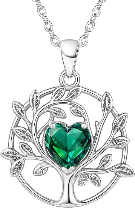 ADITA GOLD Tree of Life Necklace for Women, 925 Sterling Silver Birthstone Pendant, Simulated Gemstone, Jewelry