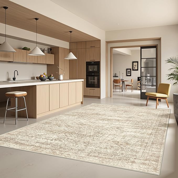 5x7 Area Rugs for Living Room,Large Washable Rug,Beige | Rugs for Bedroom,Dining Room,Office,Low Pile,Soft, Neutral Rug,Stain Resistant Indoor Carpet,Non Slip,Home Decor