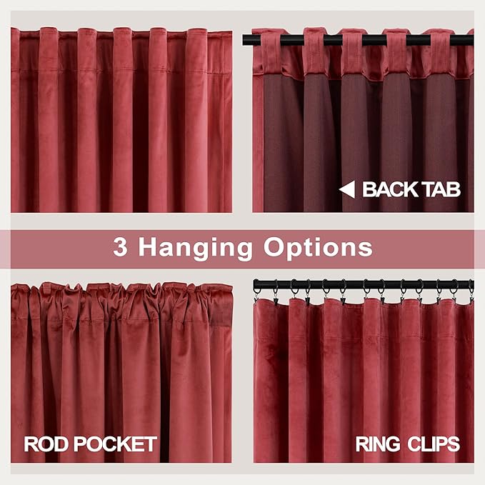 Christmas Red Velvet Curtains 84 Inch Length 2 Panels Back Tab Pocket Victorian Vintage Luxury Living Room Darkening Thermal Insulated Decorative Long Drape for Bedroom Holiday Xmas Gift Burgundy Wine