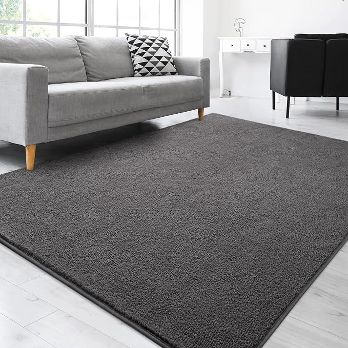 Gifeas Large Ultra Soft Modern Area Rugs for Living Room Bedroom, 7x10 Feet Dark Grey Thickened Memory Foam Indoor Solid Minimalist Carpets, Non-Slip Comfy Rug for Boys Girls Nursery Room Home Decor