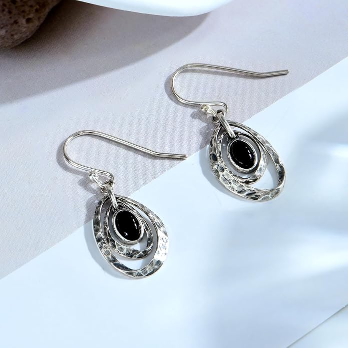 Real 925 Sterling Silver Trendy Dangle Earrings for Women | White Gold Plated | Hypoallergenic Turquoise/Black Onyx/Opal Filigree Jewelry Lightweight Celtic Lover Knot Leverback Earrings Gifts