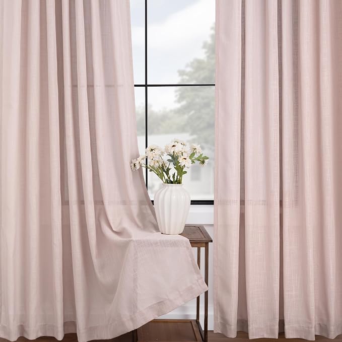 Blush Pink Curtains for Living Room Back Tab Modern Farmhouse Semi Sheer Curtains 84 inches Long 2 Panels Set Muted Neutral Window Curtain for Dining Room Bedroom 52x84