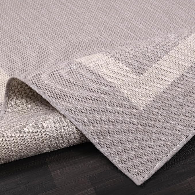 Luul Home Bordered Outdoor Rug 9x12 Washable Outside Carpet for Indoor Patio Porch Waterproof Easy Cleaning Non Shedding Area Rugs Gray 9 x 12