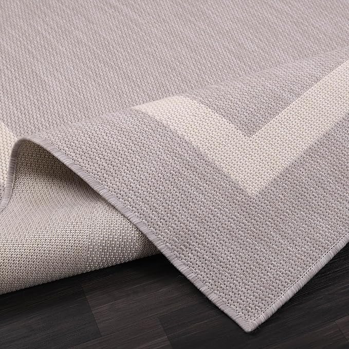 Luul Home Bordered Outdoor Rug 8x10 Washable Outside Carpet for Indoor Patio Porch Waterproof Easy Cleaning Non Shedding Area Rugs Gray 8 x 10