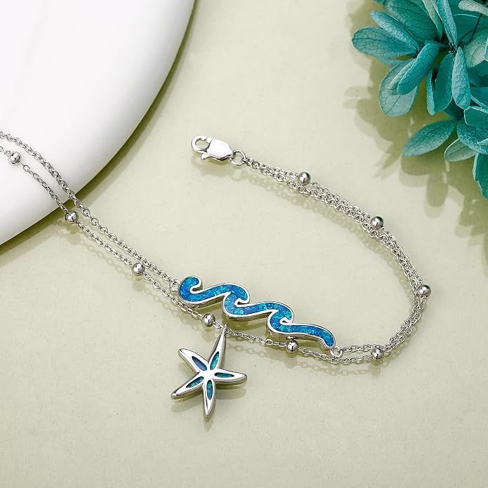 YFN Wave Anklet 925 Sterling Silver Ocean Wave Layered Ankle Bracelet Wave Beach Jewelry for Women Gifts