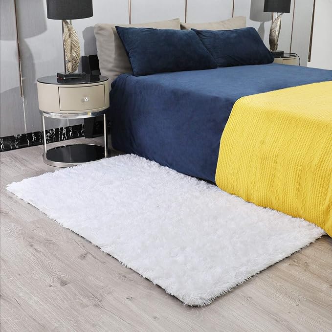 Ophanie White Rugs for Bedroom Fluffy, Kids Baby Shaggy Shag Fuzzy Soft Carpet, 3x5 Small Plush Bedside Area Rug, Indoor Floor Room Carpets for Dorm Home Decor with Over 99 pcs Pile fibers