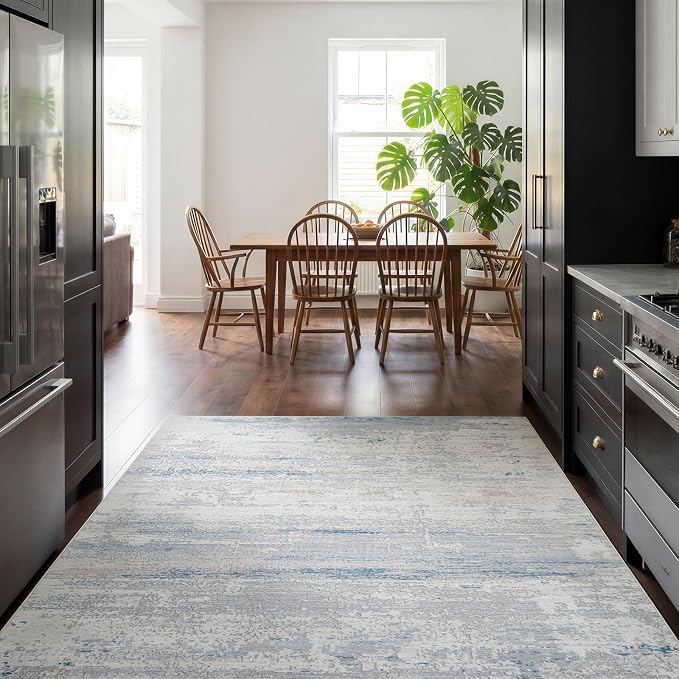 Washable Rugs 4x6 Area Rugs for Living Room- Modern Abstract Rugs for Bedroom,Dining Room,Kids Room,Ultra Soft Low Pile Small Carpet with Non Slip Rubber Backing,Neutral Accent Nursery Rug