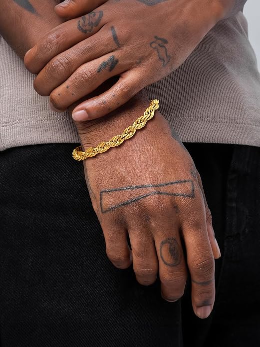 U7 Link Bracelets for Men, Cuban Link/Rope/Watch Band Solid Bracelet, Silver Black Gold Color Wrist Bracelet 3/6/9/12/15mm Width, 6.5/7.5/8.3 Inch Length, Hand Chain Jewelry for Mens Women