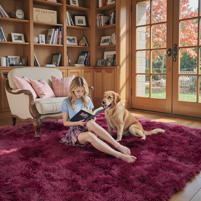 Rugs for Living Room 6x9, Alfombras para Salas Shag Large Plush Soft Area Rug, Shaggy Carpets for Bedroom,Home Decor Aesthetic(Burgundy, 6 x 9)