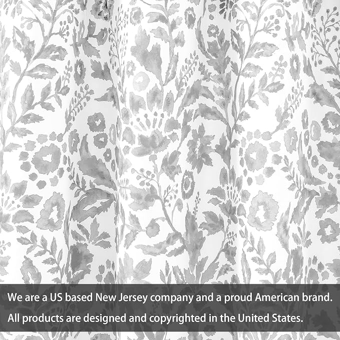 DriftAway Julia Blackout Curtains Grommet 2 Panels, W52xL36, Gray | Floral Curtains, Bedroom, Living Room, Room Darking, Watercolor Pattern, 2 Layers, Thermal Insulated, Window Treatment