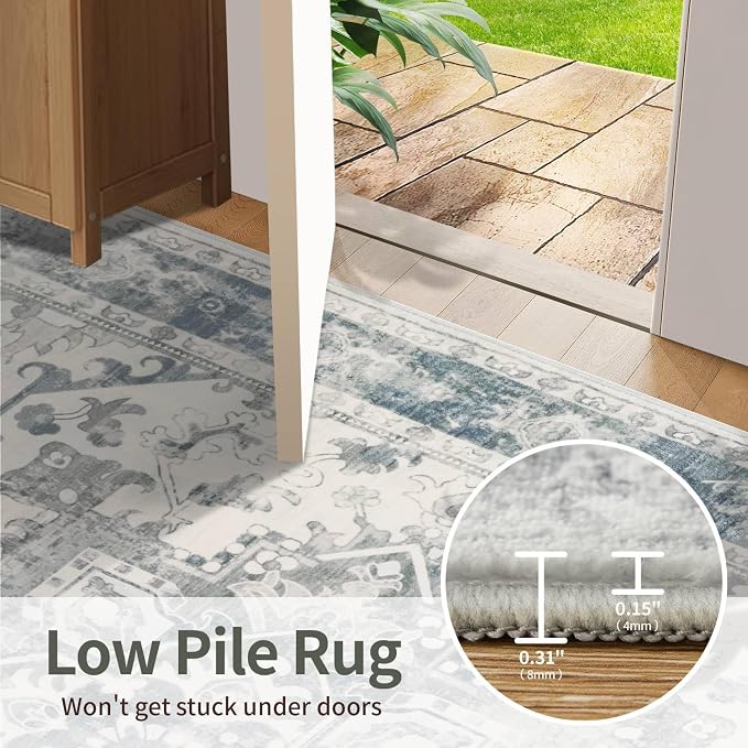 Rugxara 2x3 Entryway Rug,Door Mat Indoor Entrance, Washable Non Slip Kitchen Bathroom Rugs, Ultra-Thin Throw Small Rug for Front Door, Blue Grey