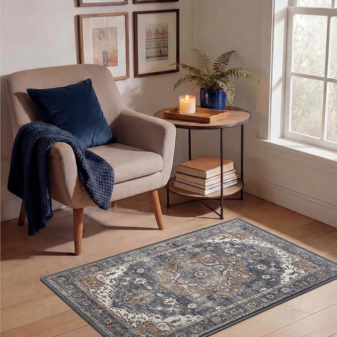 Keen Home Design 2x3 Rug - Machine Washable Entry Rug with Non-Slip Backing, Ideal for Enteryway, Kitchen, Bathroom, Laundry Room - Vintage, Easy Clean, Durable, Low Pile Rug - (2' x 3')