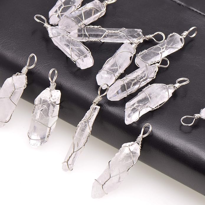 Paialco Hand Wired Natural Raw White Quartz Crystal Point Pendant Necklace