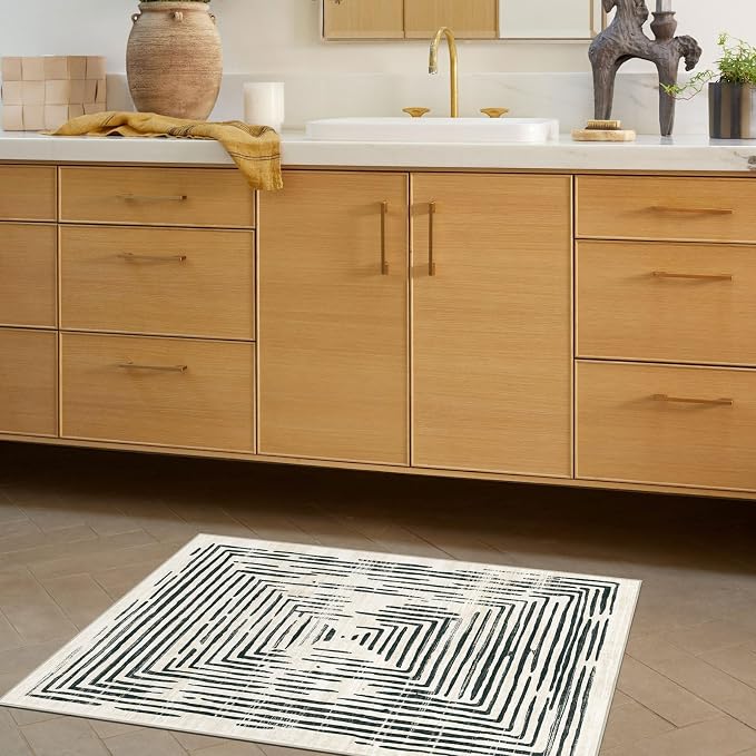 BLISSA 2x3 Small Entryway Rug - Modern Door Mat Non-Slip Ultra-Thin Soft Black White Lines Borderd Abstract Front Door Rug Indoor Entrance Throw Rugs for Bedroom Bathroom Kitchen Home Decor
