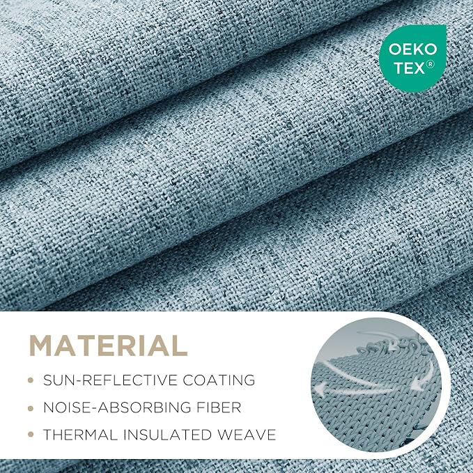 Joydeco Blackout Curtains for Bedroom - 63 Inch Long 100% Light Blocking 2 Panels Sky Blue Drapes, Thermal Insulated Room Darkening Curtains, Linen Textured for Living Room, Rod Pocket & Back Tabs