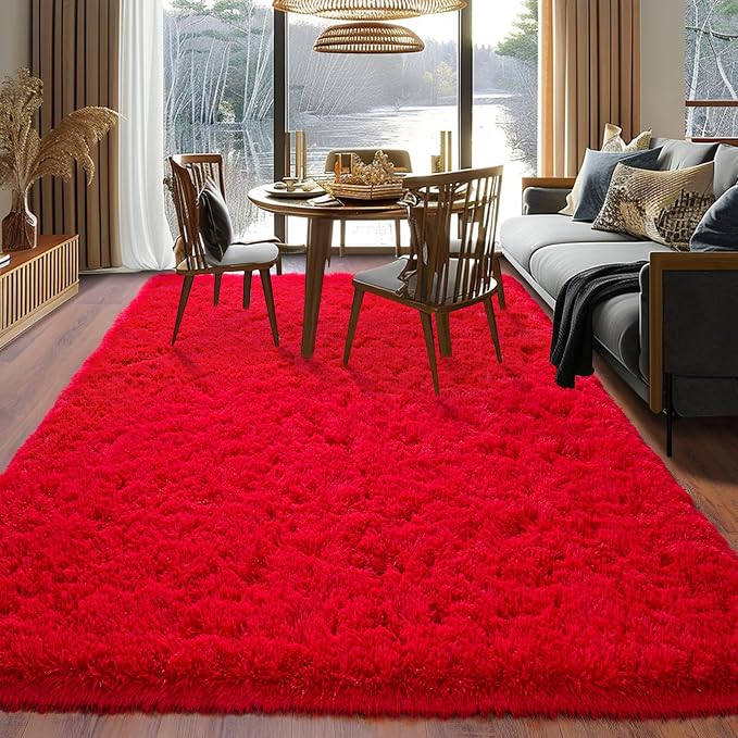 Dssimo Red Rug for Bedroom 5x7 Area Rugs for Living Room Shaggy | Soft Fluffy Bedside Indoor Floor Carpet for Kids,Girls Boys and Teens Deco Christmas Aesthetic for Dorm Nursery Classroom