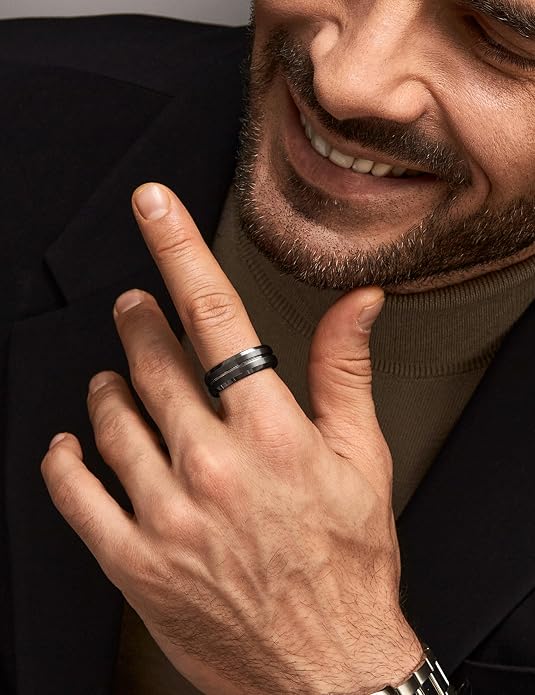 Jstyle Tungsten Wedding Rings for Men Black/Silver/Gold Mens Wedding Band 8MM Mens Engagement Rings Groove Beveled Edges High Polish/Matte Finish Men's Promise Ring Comfort Fit Size 7-14