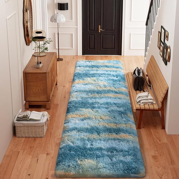 Dssimo 2x6 Abstract Runner Rug for Hallway Bedroom Bedside Living Room | Soft Fluffy Shag Upgrade Non-Slip Carpet for Kids,Girls Boys and Teens Decorations for Living Room Dorm Nursery Classroom