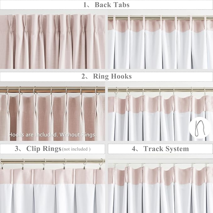 WEST LAKE 95 Inches Pink Bailey Pinch Pleated Blackout Curtains for Bedroom | Farmhouse Room Darkening Drapes,Backtab,Thermal Insulated Textured Living Room Window Treatment,60"Wx95"L,1 Panel