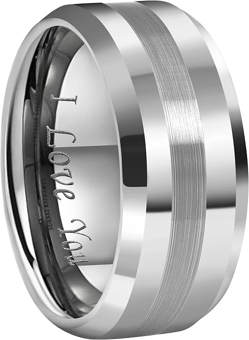 CROWNAL 6mm 8mm 10mm Silver/Gold Tungsten Carbide Wedding Band Ring Engraved I Love You Men Women Brushed Strip Beveled Edge Size 4 To 17