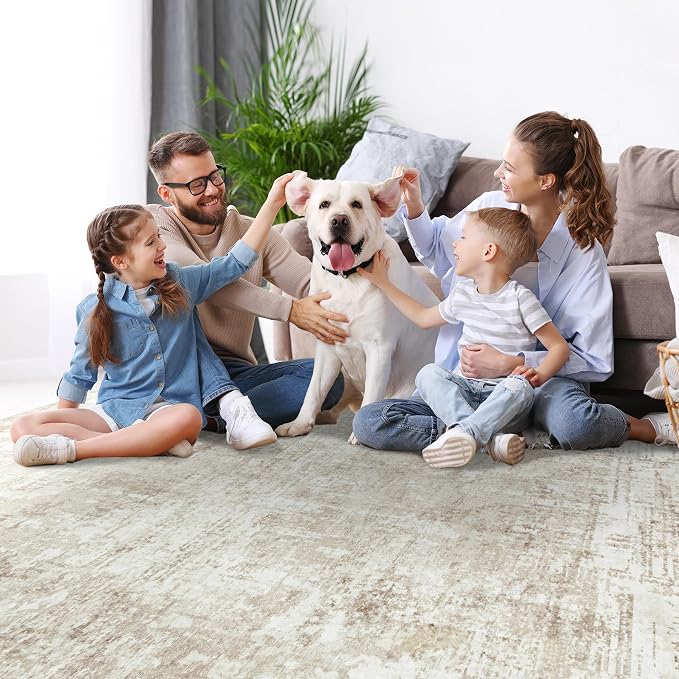 5x7 Area Rugs for Living Room Rug Washable: Modern Rug for Dining Room Bedroom Carpet Non Slip Low Pile 5 by 7 Indoor Abstract Nursery Home Office Beige