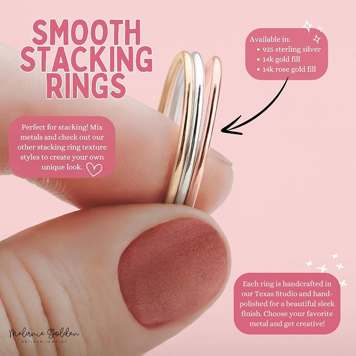 Melanie Golden Jewelry 1mm Thin Smooth Stacking Skinny Ring in Sterling Silver, Gold, or Rose Gold | Handmade Comfort Fit Dainty & Minimalist Bands for Women | Sizes 2-12