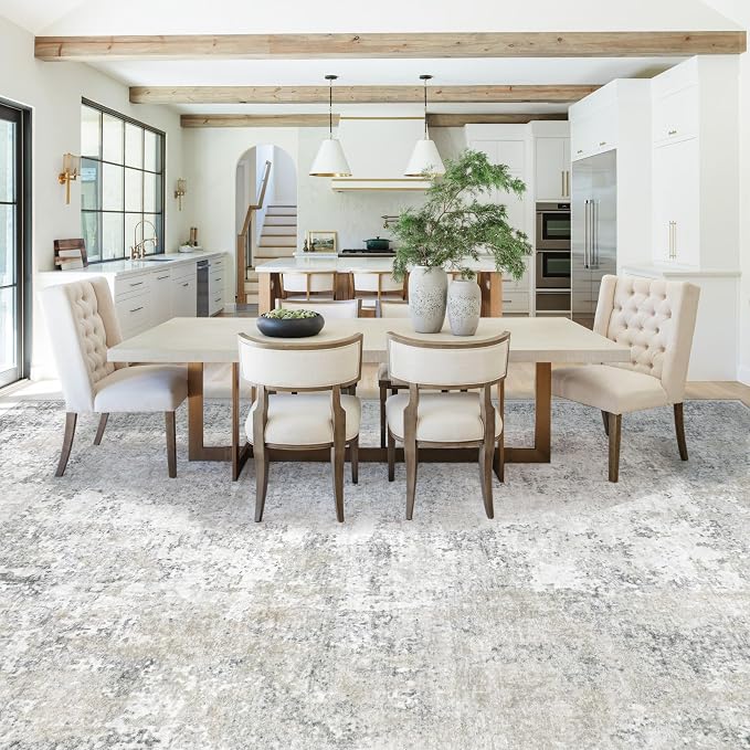XLUEZ 10x12 Area Rug for Living Room, Washable Modern Abstract Large Area Rug Neutral Soft Non Slip Kids Rug Stain Resistant Indoor Carpet for Bedroom Dining Room Playroom Office(BeigeGrey, 10'x12')
