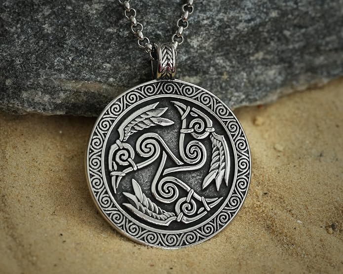 Baldur Jewelry - Viking Raven Crow Bird Necklace - Celtic Norse Odin Bird Raven Hugin Munin Pendant Necklace - Raven Wings Necklace - Raven Jewelry - Raven Skull Pendant - Raven Gifts
