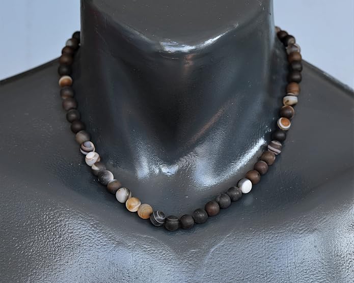 Natural Gemstone Beaded Choker Necklace | 8mm Handmade Adjustable Jewelry for Men & Women | Chakra Balancing Crystal Necklace | Spiritual Gift | Macrame Cord with Extender