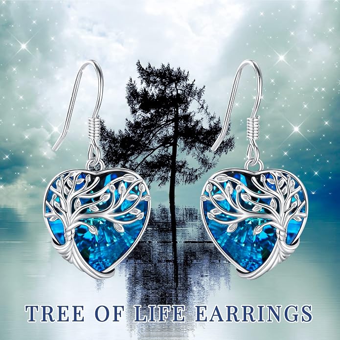 Dangle Earrings Sterling Silver Moonstone/Turquoise/CZ/Crystal Earrings for Women Tree of Life Animal Filigree Leverback Earrings Jewelry Gifts