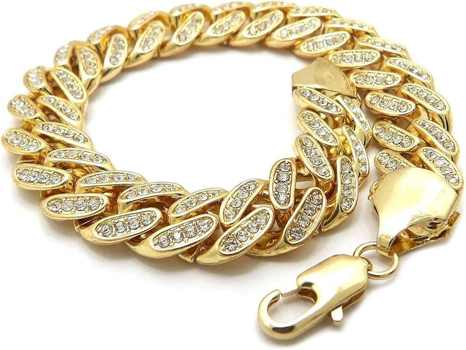 Fashion 21 Women's Stone Filled 12mm 9.5" Box Lock Cuban Chain Anklet (12mm 12" Stone Filled/Lobster Clasp)