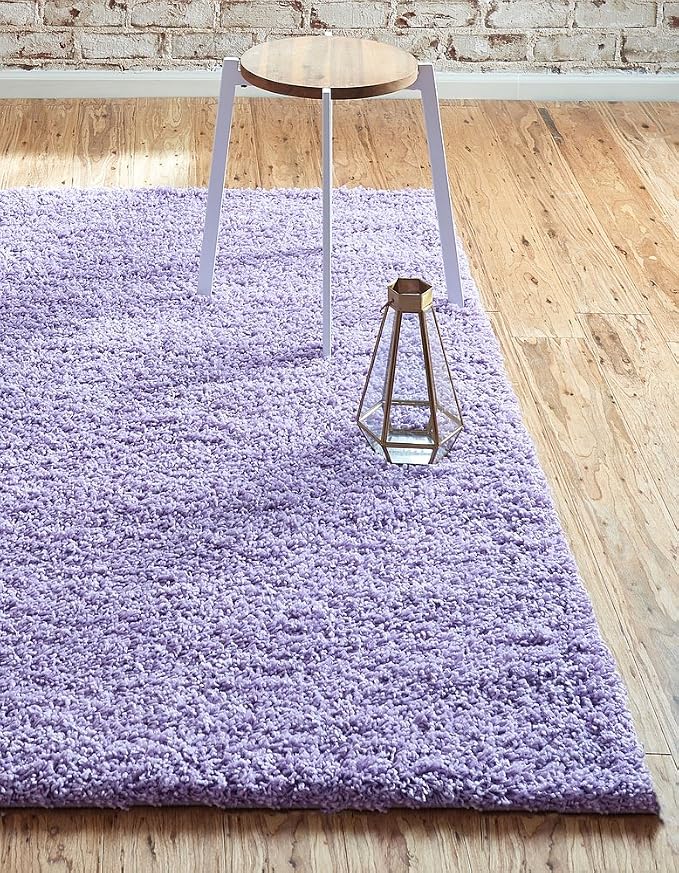Unique Loom Solid Shag Collection Area Rug (4' 1" x 6' 1" Rectangle, Lilac) | Modern solid area rug for living room, bedroom & dining room. Stain-resistant, easy-care, kid & pet friendly