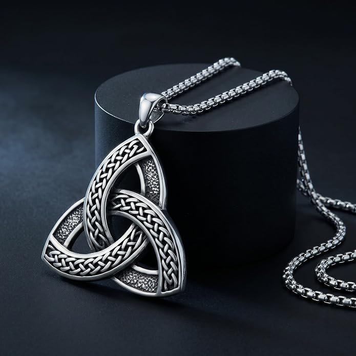 Celtic Necklace for men Sterling Silver Celtic Knot Triquetra Triangle Trinity Necklace Gift for Men