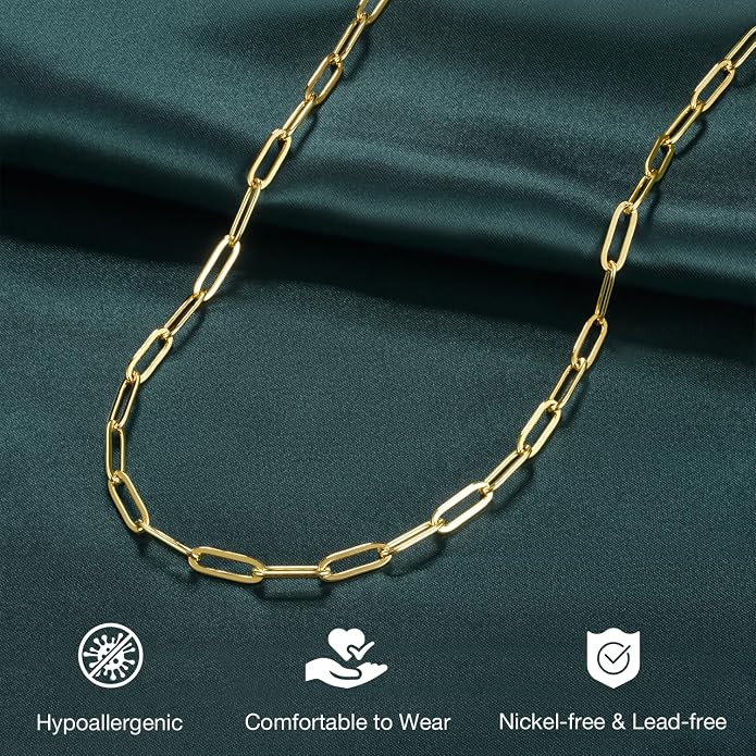 Jewlpire 925 Sterling Silver Plated Rope/Cuban/Paperclip/Herringbone Chain Necklaces for Women, 18K Gold Plated Chain Necklace,Hypoallergenic Women's Chain Necklaces 16+3 Inch