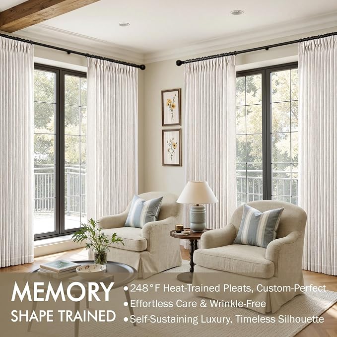 MIULEE Pinch Pleated Thick Linen Curtains 72 Inches Long 2 Panels for Living Room Bedroom, Linen Textured Memory Trained Drapes Pleat Back Tab Light Filtering Natural Window Curtains with Hooks&Rings
