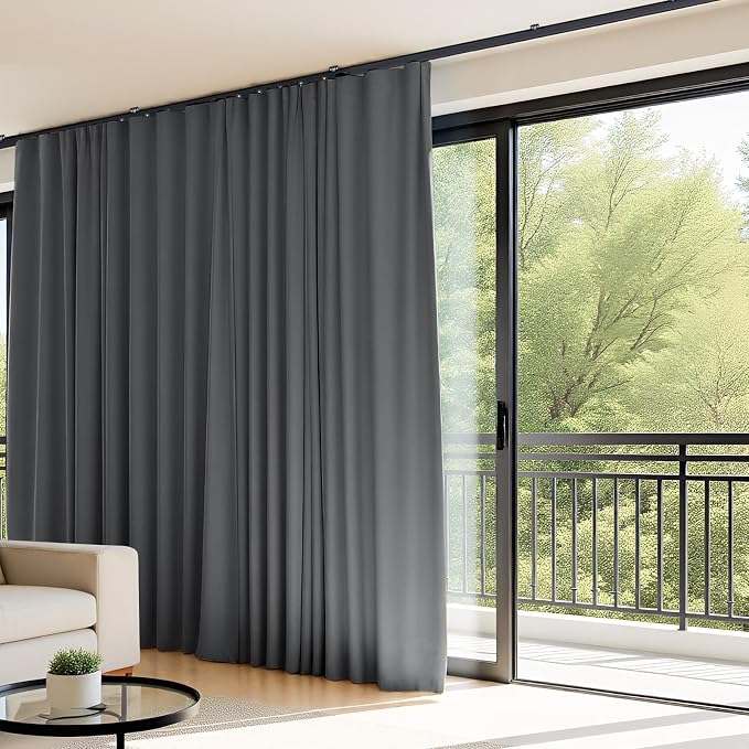 Room Divider Curtains Flexible Ceiling Tracks set Curtain track Ceiling Mount Blackout Curtain for Living Room Bedroom Ceiling Curtain Rod Privacy Dividers Panels W150 x H96 Grey Drape & Black rail