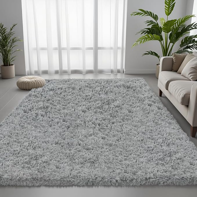6x9 Area Rug for Living Room, Ultra Soft Fluffy Shag Rugs for Bedroom, Non-Slip Large Fuzzy Plush Rug Indoor Floor Carpet for Nursery Kids Office Dorm Modern Decor, Light Gray